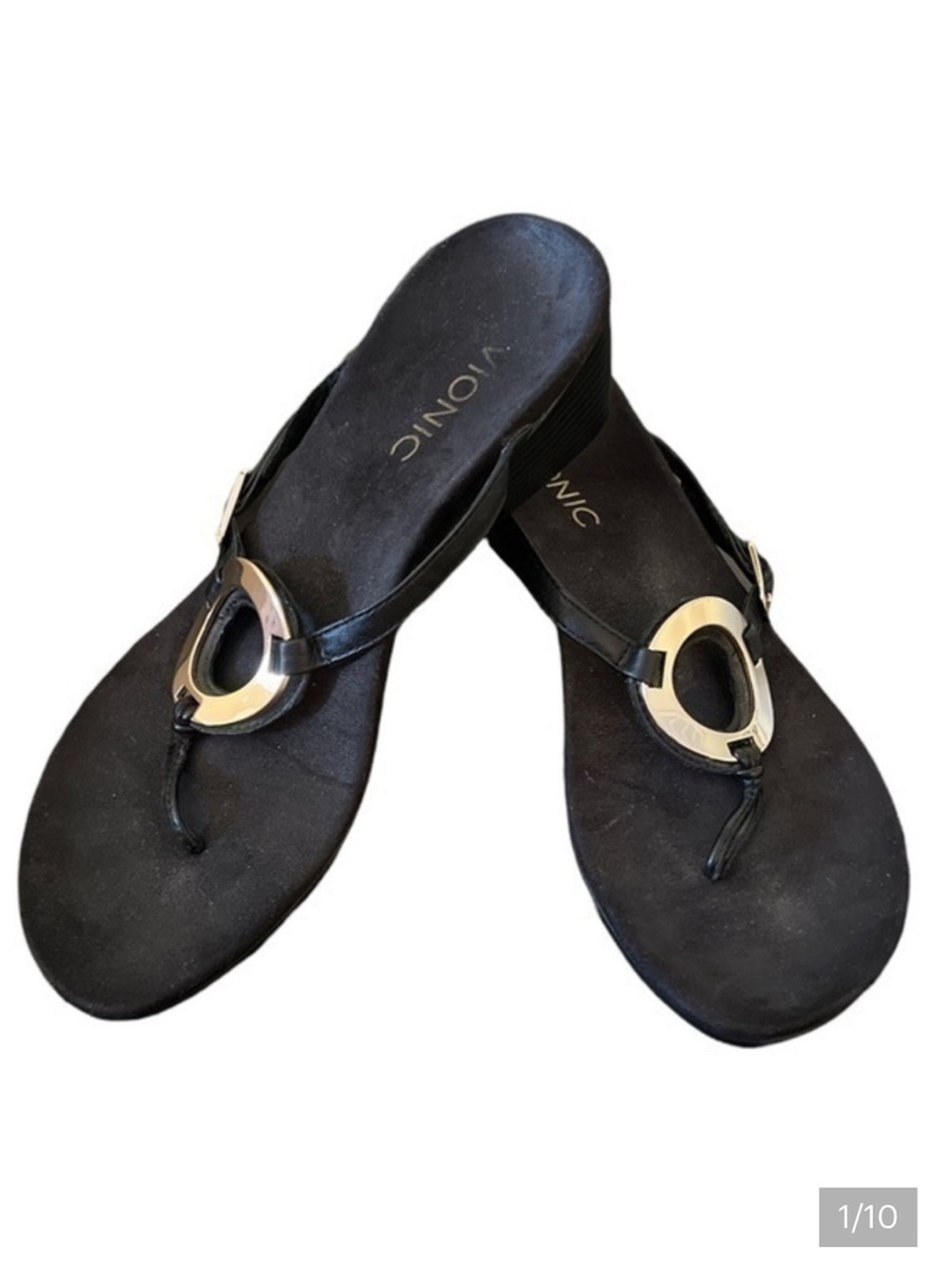 Vionic Ricci Rhinestone Thong Sandal Womens 8 Black Silver Flip Flop Orthaheel